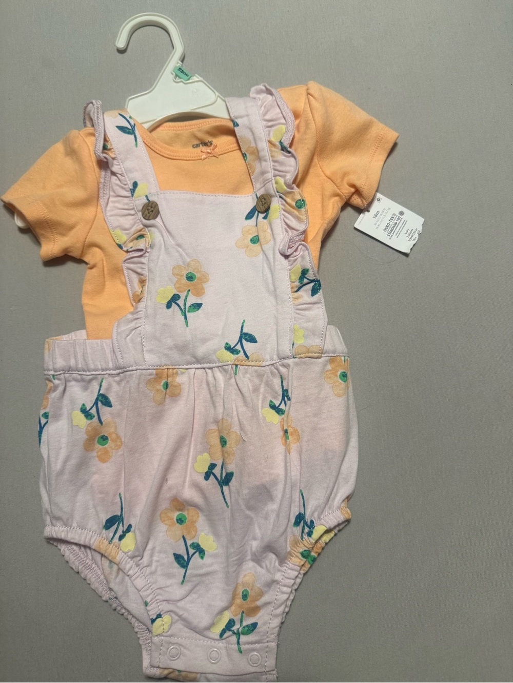 Carter's Peach Tee with Light Pink Floral Ruffle-Trim Romper